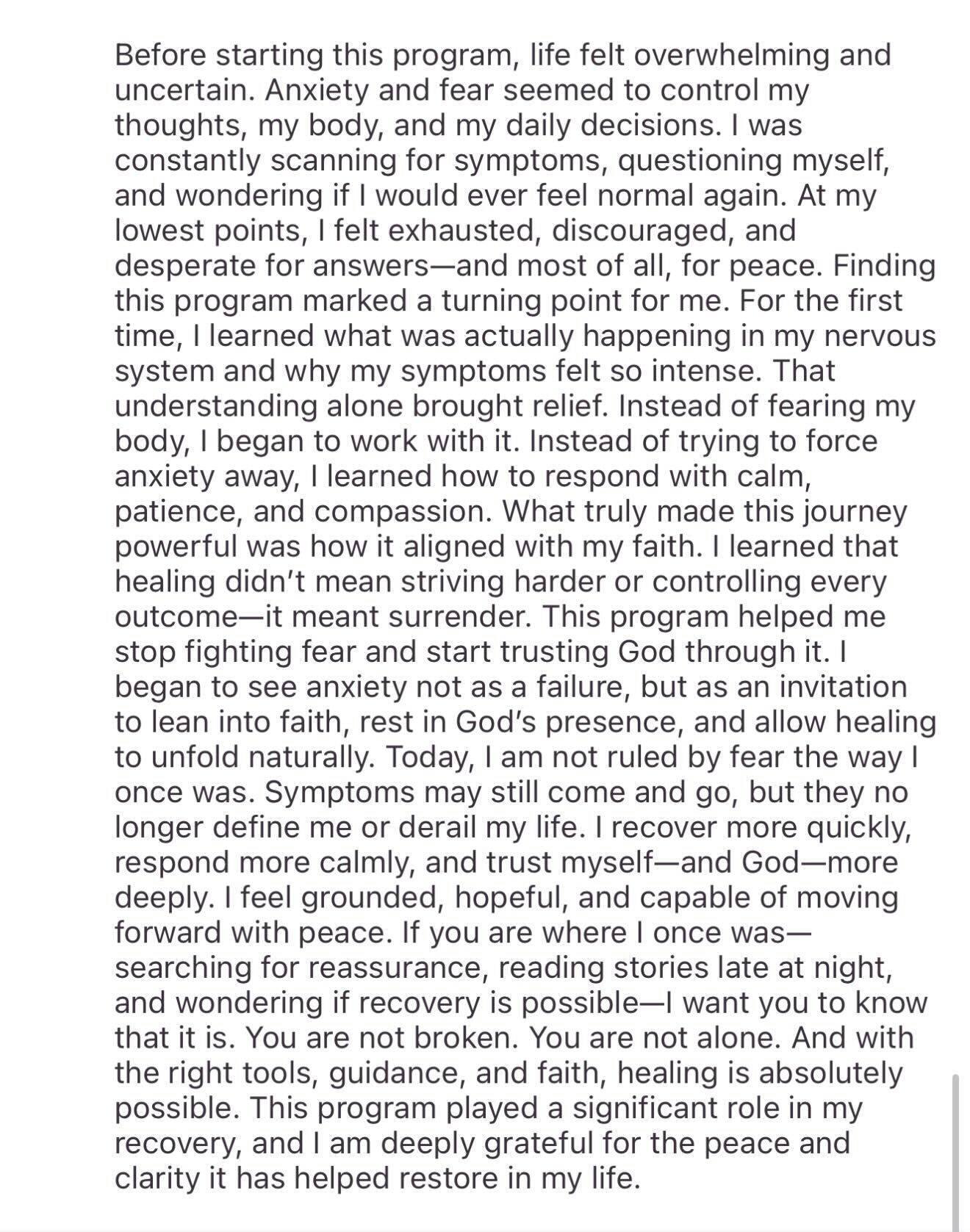 panic to peace testimonial